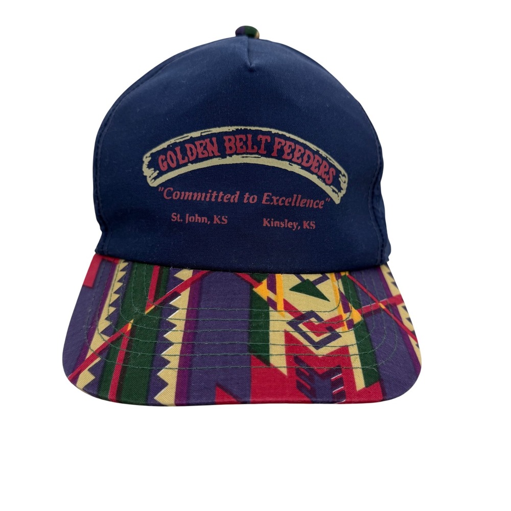 Vintage Golden Belt Feeders Trucker Hat Navy Southwestern‎ Tribal Brim Snapback